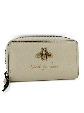 Gucci Coin Purse Bee Leather Beige
